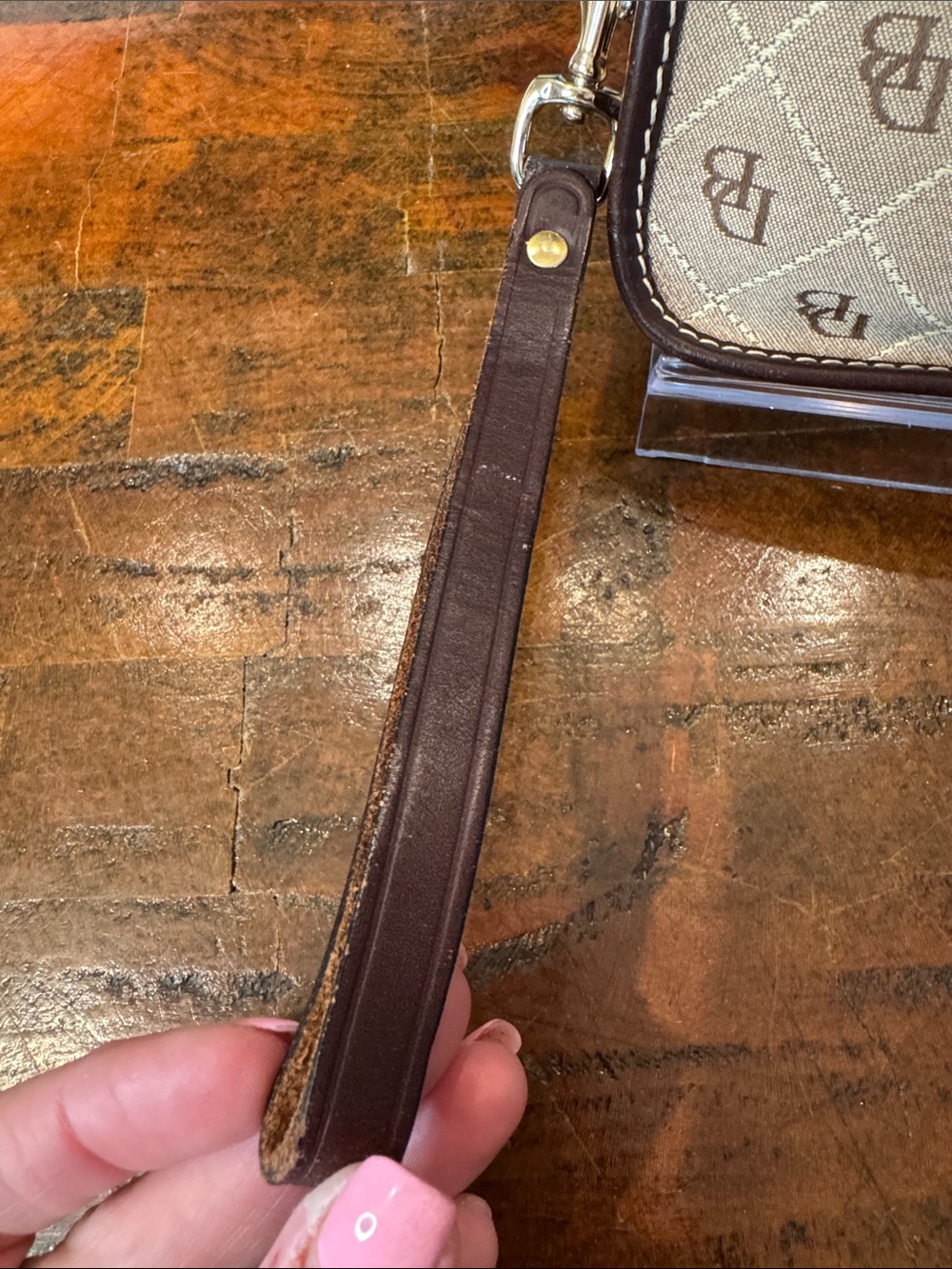 Dooney & Bourke Beige & Brown Logo Wristlet - Picture 3 of 9